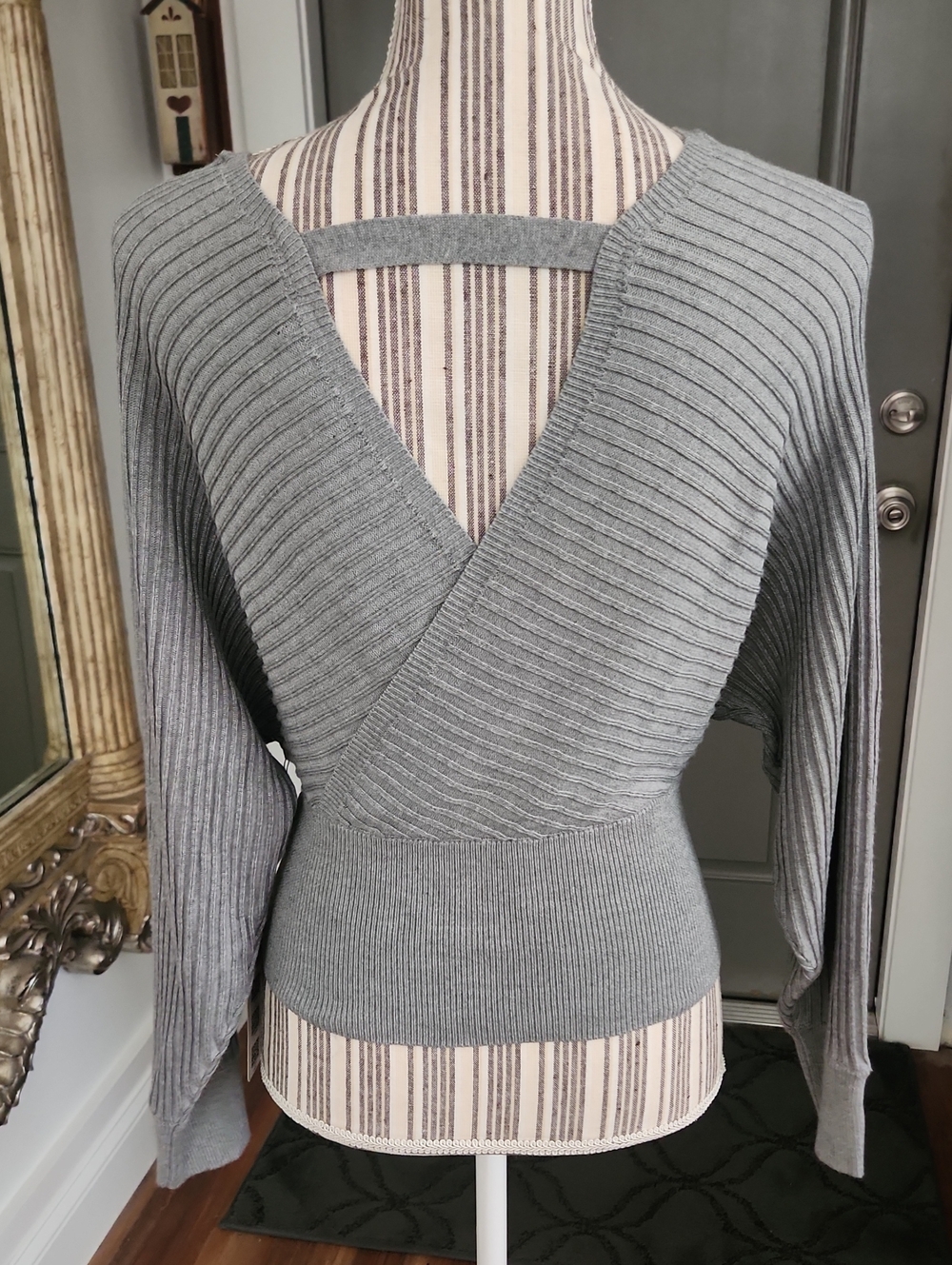 Love Tree Gray Ribbed V-Neck Sweater - Picture 4 of 7